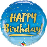 18" Happy Birthday Gold & Blue Foil Balloons