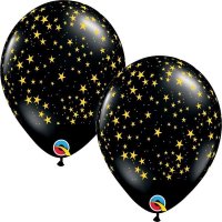 11" Onyx Black Stars A Round Latex Balloons 25pk