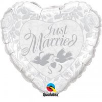 (image for) 36" Just Married Pearl White And Silver Foil Balloons