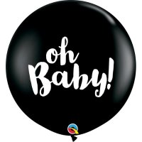 (image for) 3ft Black Oh Baby Latex Balloons 2pk