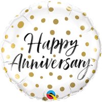 18" Happy Anniversary Gold Dots Foil Balloons