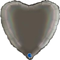 (image for) 18" Grabo Rainbow Holographic Platinum Grey Heart Foil Balloons