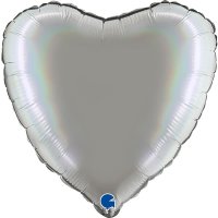 (image for) 18" Grabo Rainbow Holographic Platinum Pure Heart Foil Balloons