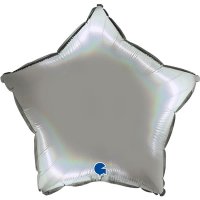 (image for) 18" Rainbow Holographic Platinum Pure Star Foil Balloons