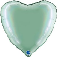 18" Grabo Rainbow Holographic Tiffany Heart Foil Balloons