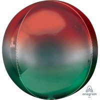 15" Red & Green Ombre Orbz Foil Balloons - Unpackaged