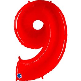 (image for) 40" Grabo Red Shiny Number 9 Supershape Balloons