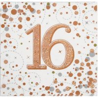 (image for) Sparkling Fizz Rose Gold 16th Lunch Napkins 16pk