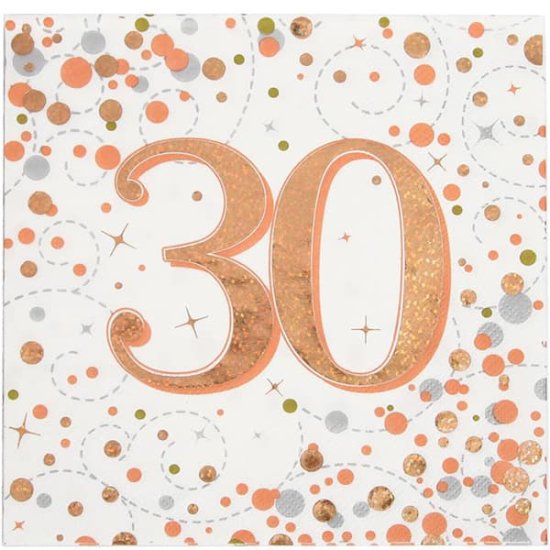 Sparkling Fizz Rose Gold 30th Lunch Napkins 16pk : Go International, UK