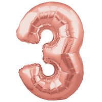 (image for) 34" Oaktree Rose Gold Number 3 Shape Balloons