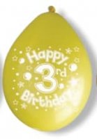 10" Happy 3rd Birthday Latex Balloons 6 Packs Of 10