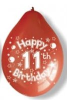 10" Happy 11th Birthday Latex Balloons 6 Packs Of 10