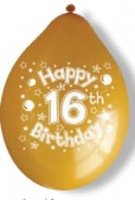 10" Happy 16th Birthday Latex Balloons 6 Packs Of 10