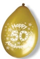 10" 50th Anniversary Latex Balloons 6 Packs Of 10