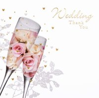 Flowers & Champagne Glasses Wedding Thankyou Cards 6pk
