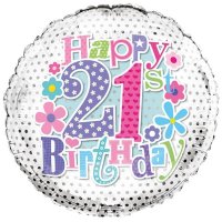 18" Happy 21st Birthday Flowers Foil Balloon