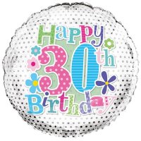 (image for) 18" Happy 30th Birthday Flowers Foil Balloons