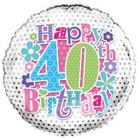 18" Happy 40th Birthday Flowers Foil Balloons