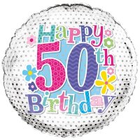 (image for) 18" Happy 50th Birthday Flowers Foil Balloons