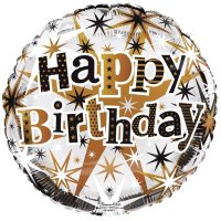 18" Happy Birthday Black & Gold Foil Balloons