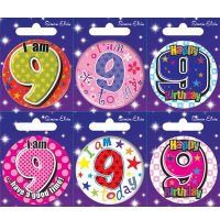 Age 9 Mixed Small Badges x6