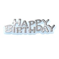 Silver Happy Birthday Motto Cake Topper
