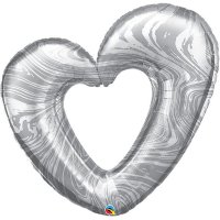 Silver Open Marble Heart Supershape Foil Balloons