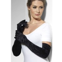 Black Long Velveteen Gloves 53cm