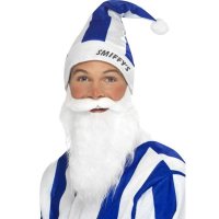 Blue And White Sport Santa Hat And Beard Set