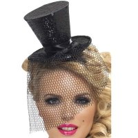 Fever Mini Black Glitter Top Hat
