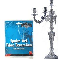 Spider Web Decoration White Fibre with Nest Of Plastic Spide