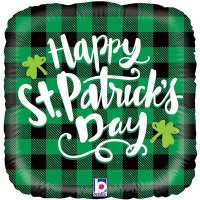 (image for) 18" Happy St Patrick's Day Buffalo Plaid Foil Balloons