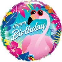 18" Happy Birthday Tropical Flamingo Foil Balloons