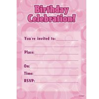 Birthday Celebration Pink Glitz Invitations 16pk