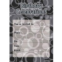 Birthday Celebration Black Glitz Invitations 16pk