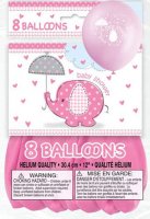 12" Pink Baby Shower Umbrella Elephants Latex Balloons 8pk