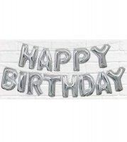 14" Happy Birthday Silver Letter Balloons Banner Kit