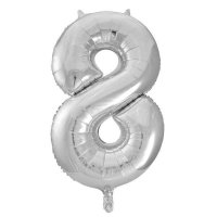 34" Unique Silver Glitz Number 8 Supershape Balloons