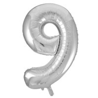 (image for) 34" Unique Silver Glitz Number 9 Supershape Balloons