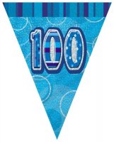 Age 100 Blue Glitz Flag Bunting