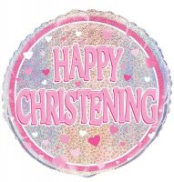 18" Christening Pink Prismatic Foil Balloons