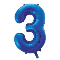 34" Unique Blue Glitz Number 3 Supershape Balloons