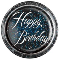 (image for) Happy Birthday Blue Glitz Paper Plates 8pk