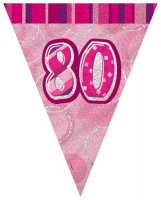 Age 80 Pink Glitz Flag Bunting