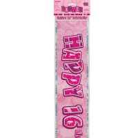 Age 16 Pink Glitz Prism Birthday Banner