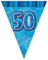 Age 50 Blue Glitz Flag Bunting
