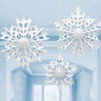 White Snowflake Fan Decorations 3pk