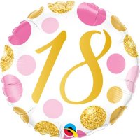 18" 18th Pink And Gold Dots Foil Balloons
