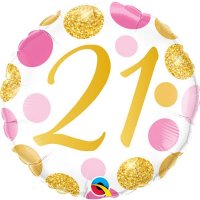18" 21st Pink And Gold Dots Foil Balloons