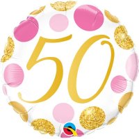 18" 50th Pink And Gold Dots Foil Balloons